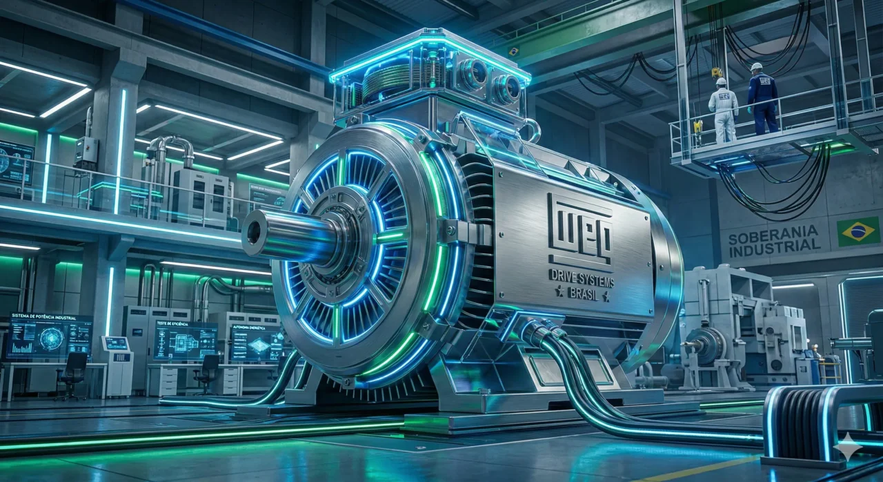 Um enorme e futurista motor elétrico industrial