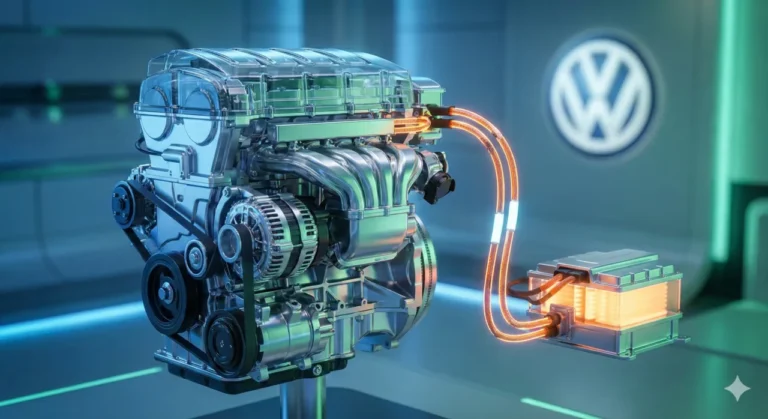 Um motor automotivo moderno e futurista brilhando