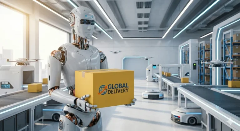 Um robô humanoide branco e cinza,