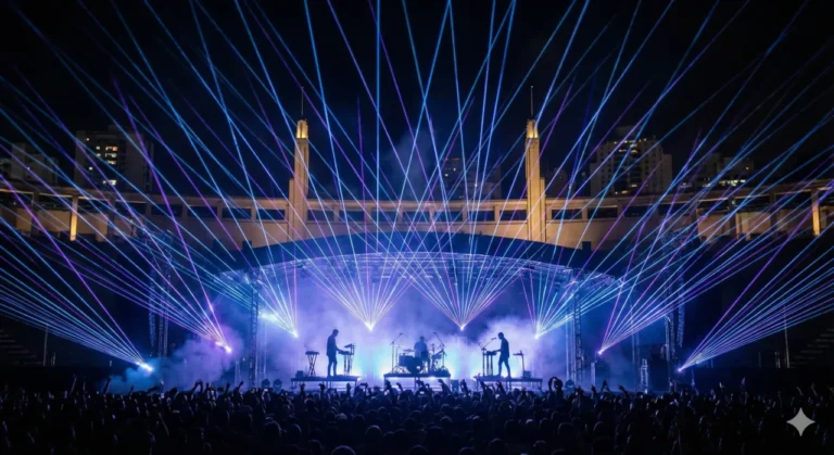 Uma visão noturna deslumbrante do palco no Pacaembu