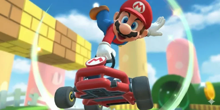 mario-dirigindo-o-kart-e-quase-caindo