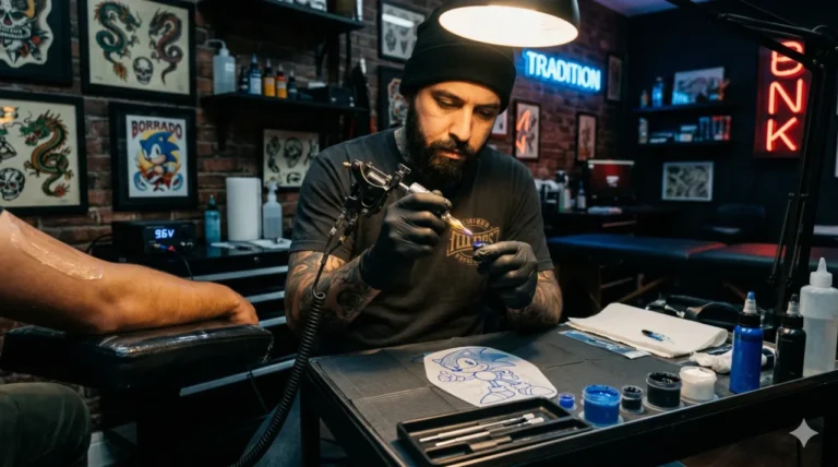 tatuador-preparando-agulha-decalque-sonic-misterio