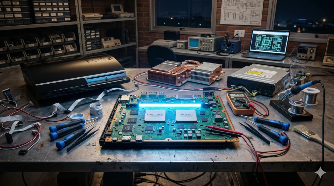 console-playstation-3-antigo-aberto-cabos-chip-misterio