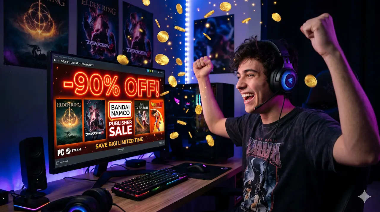 gamer-comemorando-desconto-jogos-bandai-namco-pc-steam-1200px