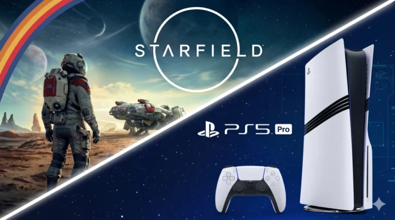 imagem-dividida-em-diagonal-no-lado-esquerdo-uma-imagem-famosa-do-jogo-de-starfield-e-no-lado-direito-uma-imagem-de-um-PS5-pró
