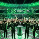 jogadores-comemorando-palco-arena-luzes-neon-vitoria-esports