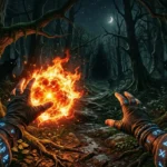 mago-conjurando-fogo-floresta-escura-retro-aventura