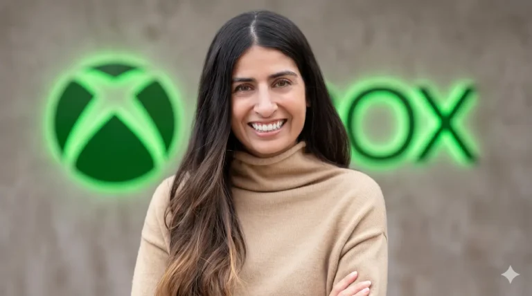 Asha-Sharma-sorrindo-fundo-logo-xbox